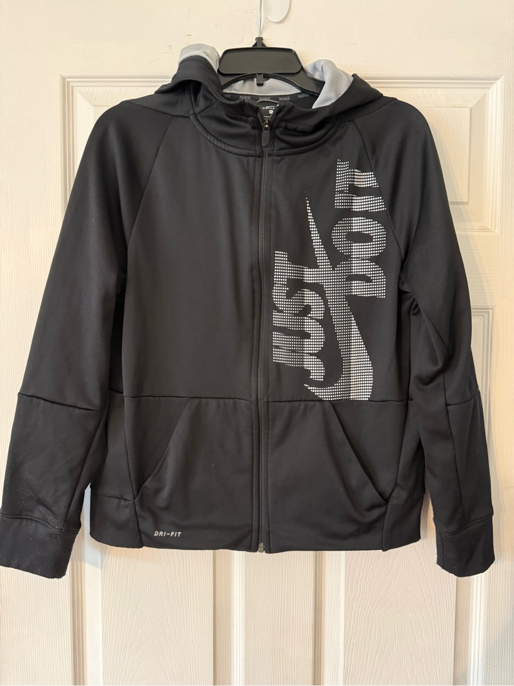Nike Kids Black Hooded Full-Zip Jacket with White Logo